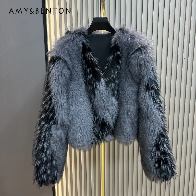 

Faux Fox Fur Coat For Women's 2025 Winter New Style Elegant Light Luxury Thickened Warm Furry One-Piece Woolen Jacket Outerwear