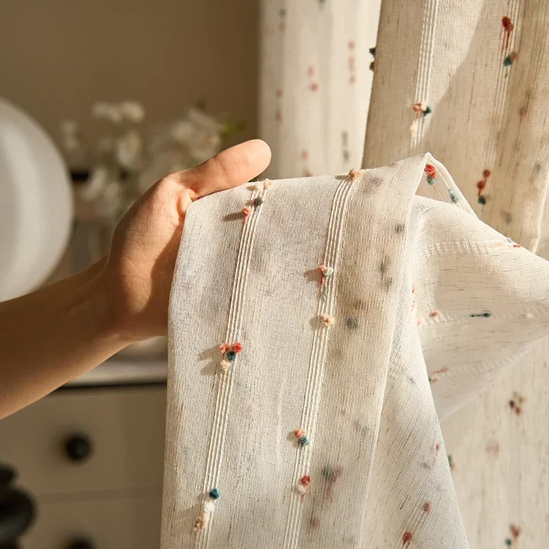 Embroidery Voile Kids Window Sheer Curtains for Nursery Childrens Room Light Filtering UV Protection Elegant Drapes