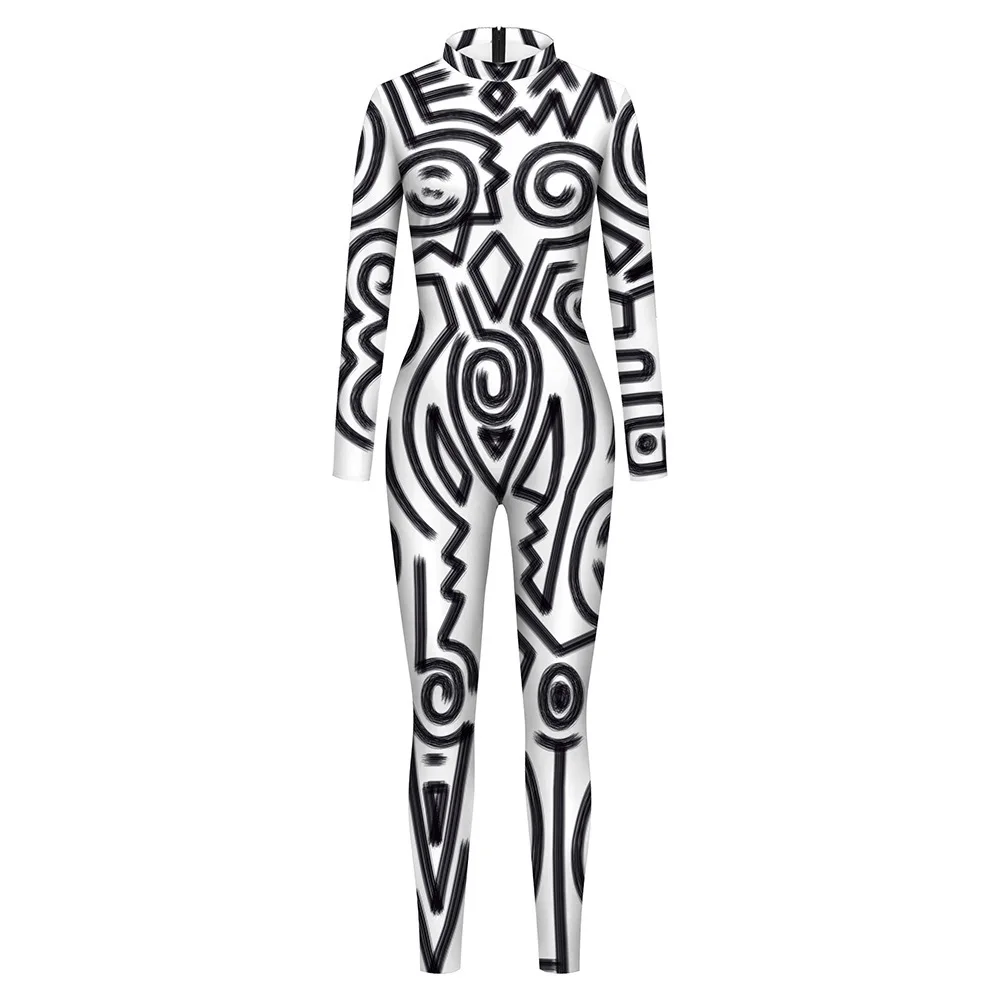 Bodysuit Cosplay Jumpsuit Costume Halloween Cyber Punk Sexy 3D Printing Irregular Cosplay Bodysuit Carnival Party Catsuit Women