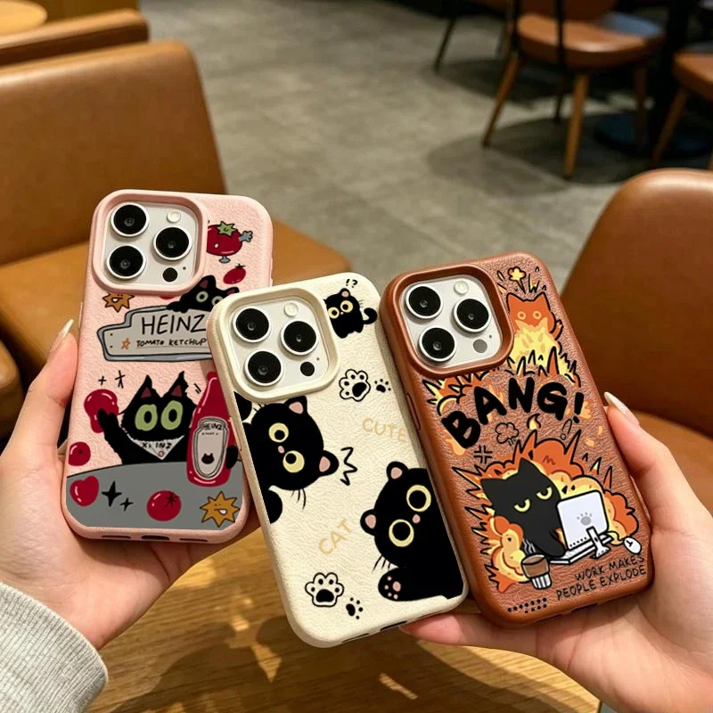 Case For Samsung Galaxy S26 Ultra S26FE S25 S24 Plus A37 A57 A56 A27 M56 M55 M15 Soft Funny Black Cat Couple Cover