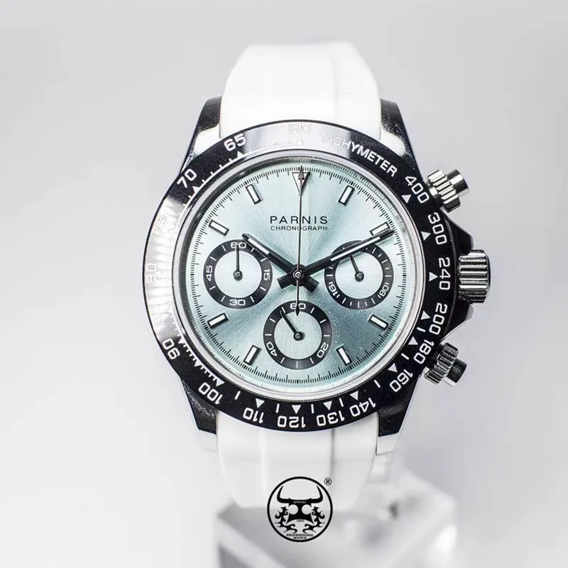 Parnis relógio de quartzo Ground Tona VK63 Sweep Seconds cronógrafo movimento masculino negócios autêntico