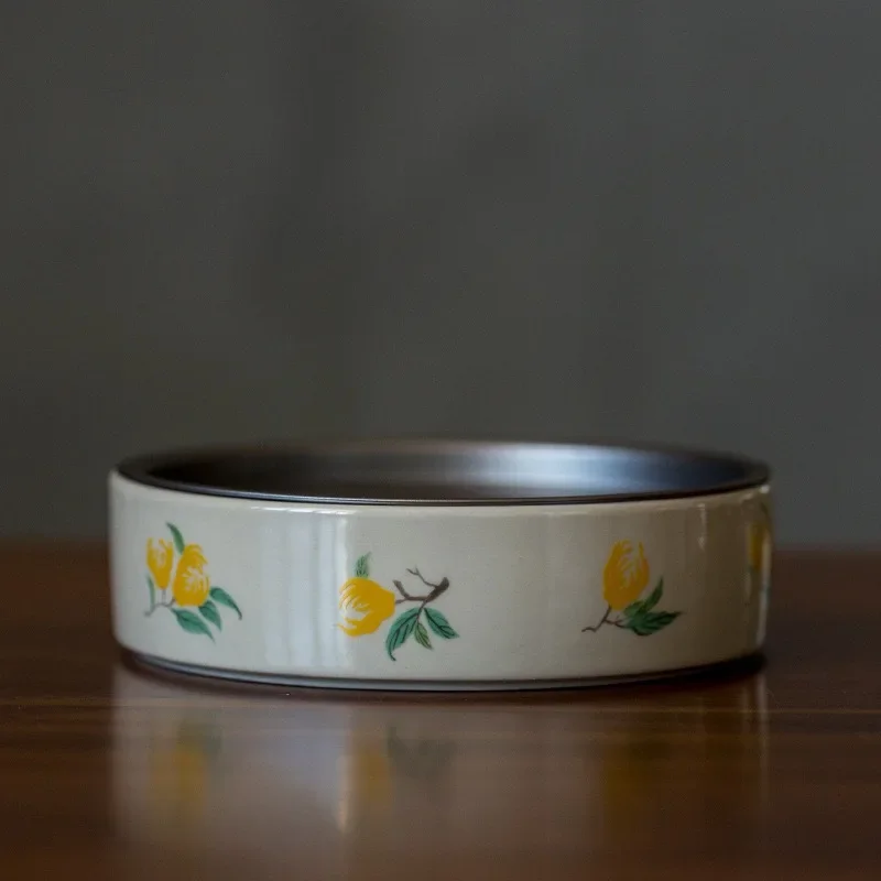 Retro Plant Ash Double-layer Metal Tin Cover Pot Bearing Water Storage Dry Brewing Table Japanese Tea Bearing Ceramic Tea Tray