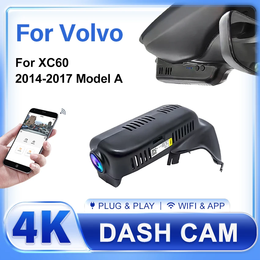 

Автомобильный видеорегистратор Plug and Play, WIFI 4K UHD, видеорегистратор для Volvo XC60 2014 2015 2016 2017, скрытый видеорегистратор для Volvo