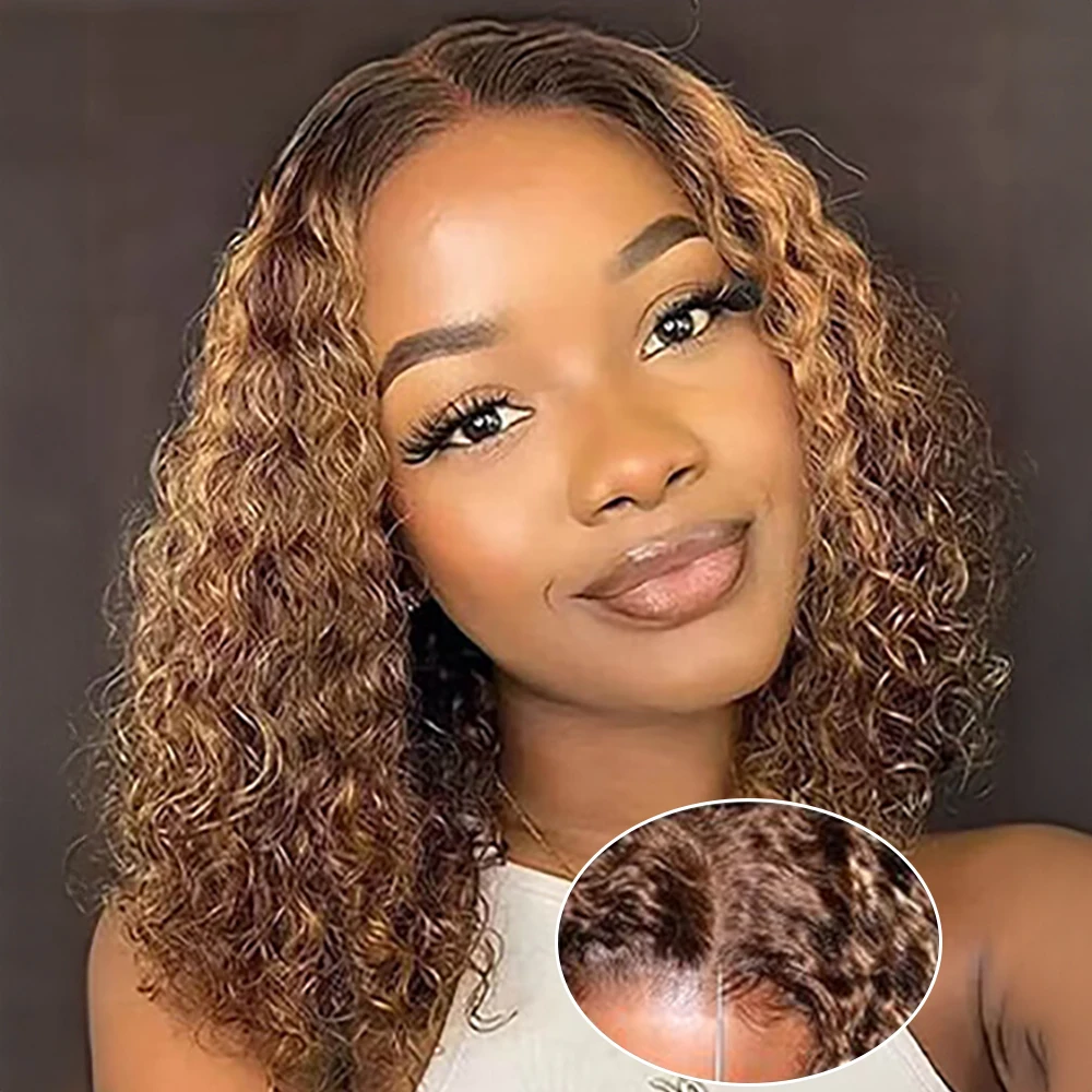

#4/27 Highlight Deep Wave Glueless BOB Wig 13x4 Lace Human Hair Wigs for Women Curly Wigs 7x5 Closure Human Hair Pre Plucked Wig