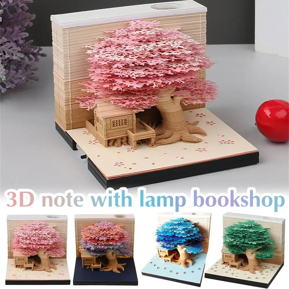 2025 English Version Tree House With Light Paper Sculpture Decoration Three-dimensional 3d Desktop Paper Note F1p5