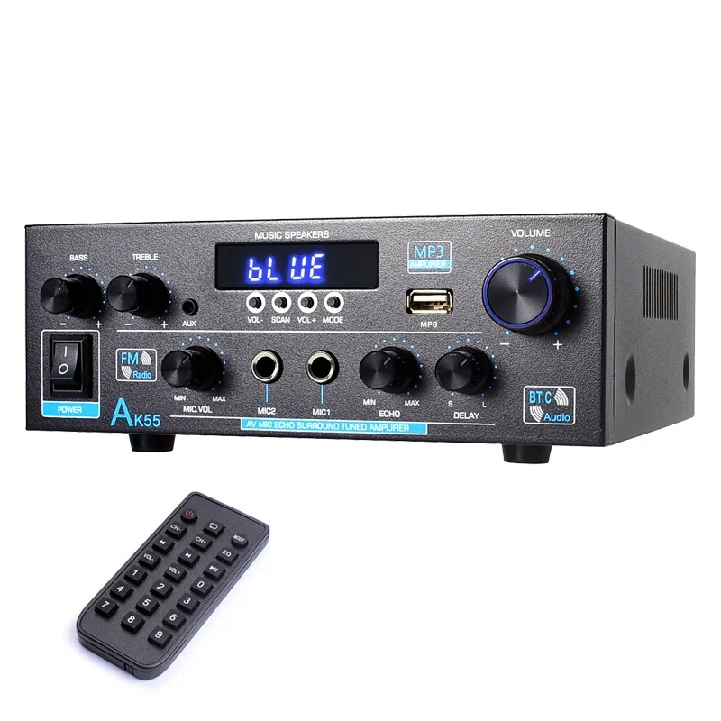 AK55 Audio Amplifier Bluetooth 5.0 HiFi Stereo Max 450W 2.0 Channel Audio Power  Mini AMP Receiver 220V 110V /12V 