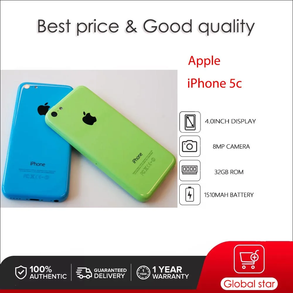 Apple-iPhone 5c Original desbloqueado, teléfono móvil usado IOS A6, 4,0 pulgadas, 8/16/32GB ROM, 8MP