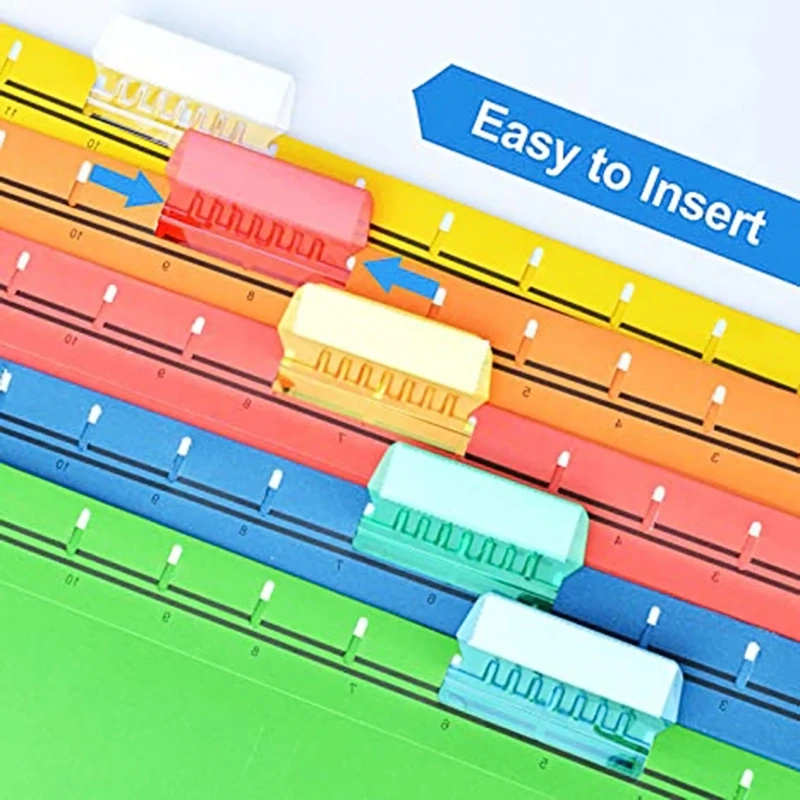 Set 10 linguette per cartelle sospese Etichette per cartelle sospese in plastica trasparente colorata Linguette e inserti da