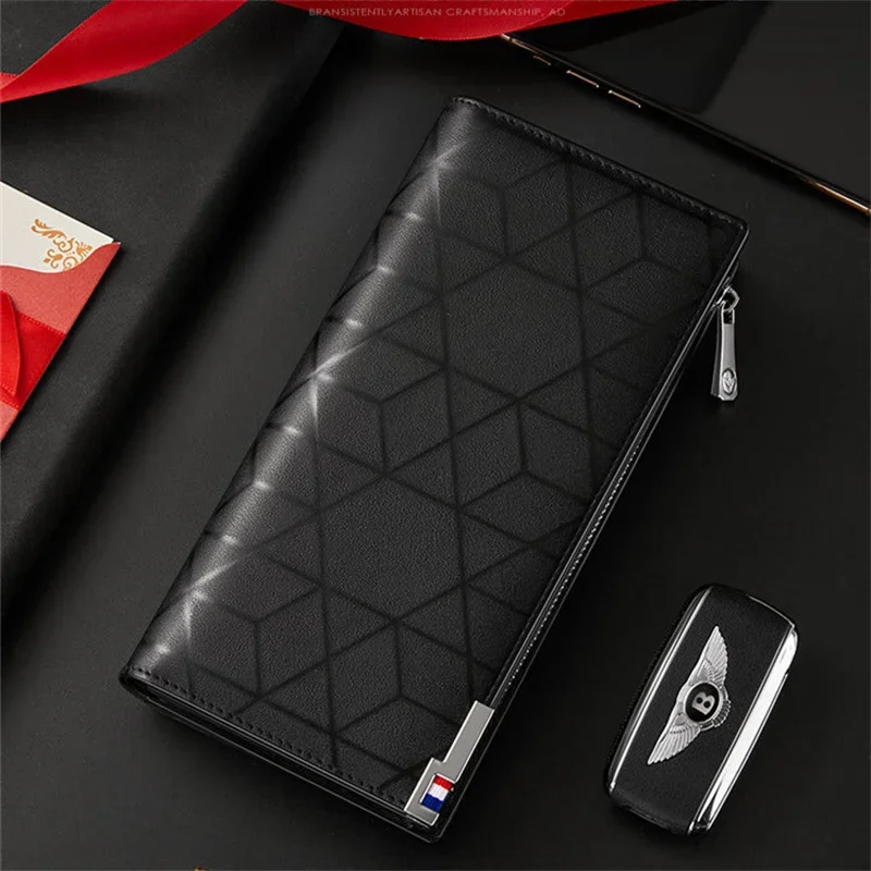 

Men's Wallet First Layer Cowhide Clutch Plaid Long Purse Man Phone Wallet Male Credit Card Holder Wallet Men Cartera