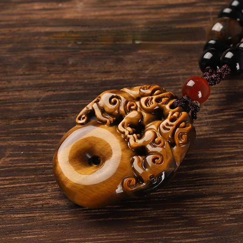 

Natural Tiger Eye Stone Double Pixiu Peace Buckle Pendant Men's And Women's Tiger Eye Stone Jade Pendant