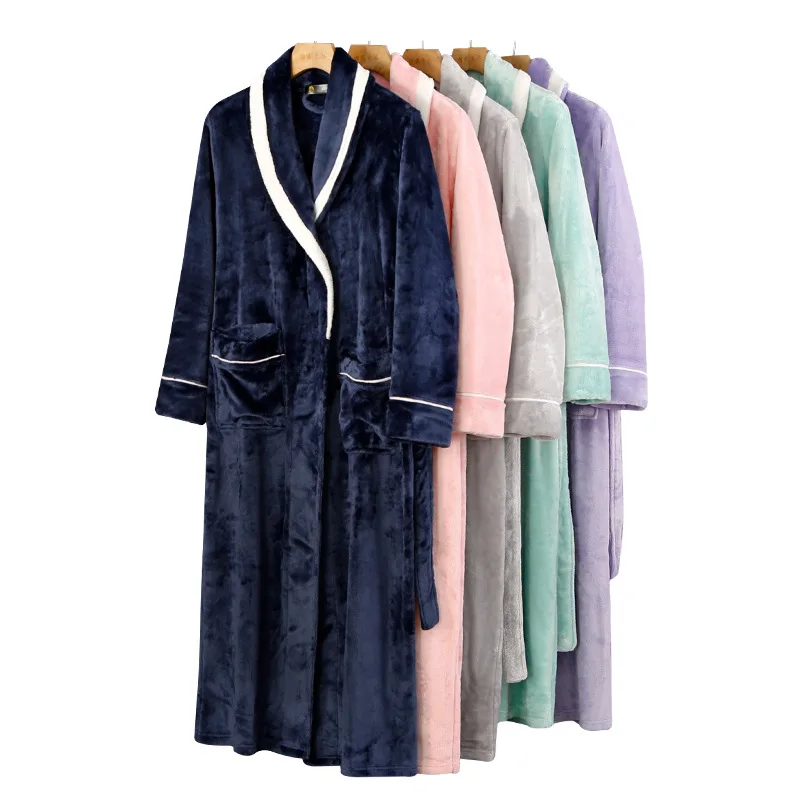 Plus Size Couple Winter Warm Kimono Bathrobes Gown Thick Long Flannel Robe Men Women Sleepwear Lounge Wear Loose Home Clothes