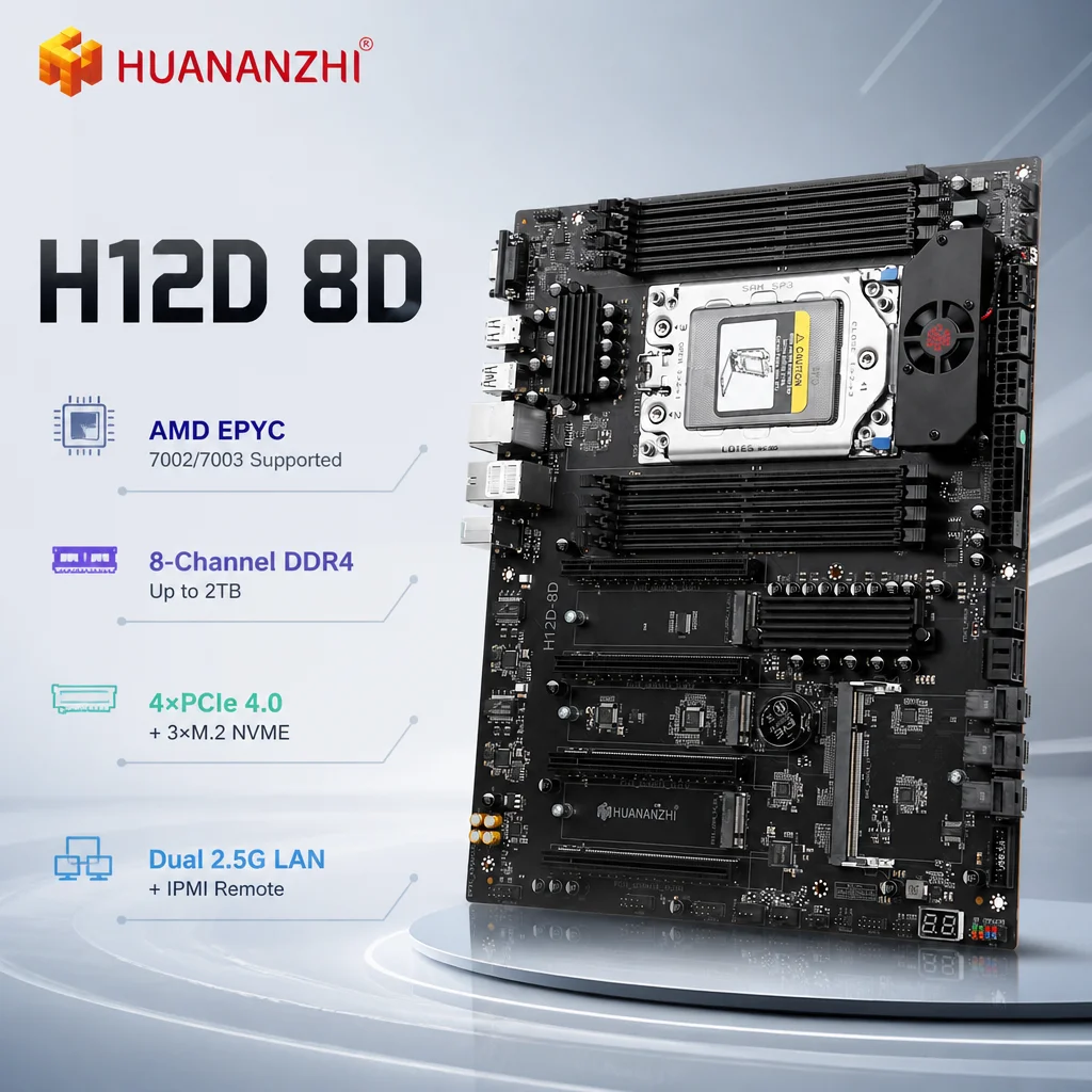 HUANANZHI H12D 8D AMD  Motherboard with BMC module support AMD EPYC 7002 7003 series CPU 8 channel memory Dual 2.5G network IPMI