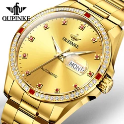 OUPINKE 3261 Luxury Original Man Wrist Watches Diamond Dial Automatic Mechanical Watch For Men Dual Calendar Business Hand Clock