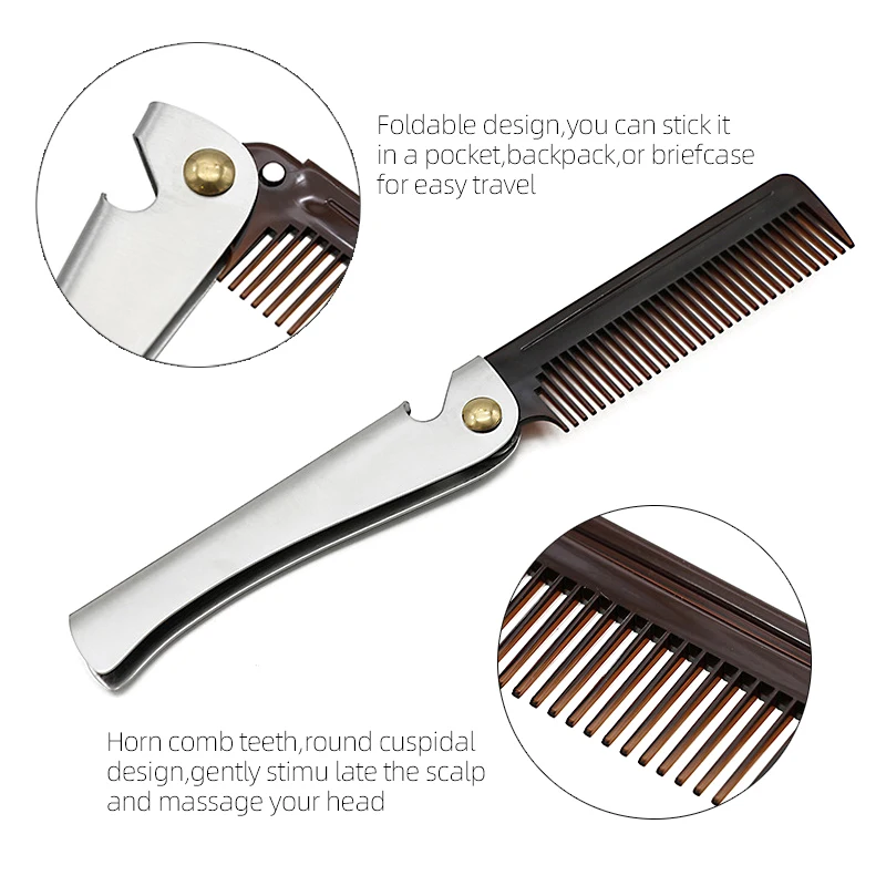 1PC Portable Folding Knife Hair Combs Travel Commercial Small Comb For Men Special Knife Comb Hair Head Moustache Christmas Gift