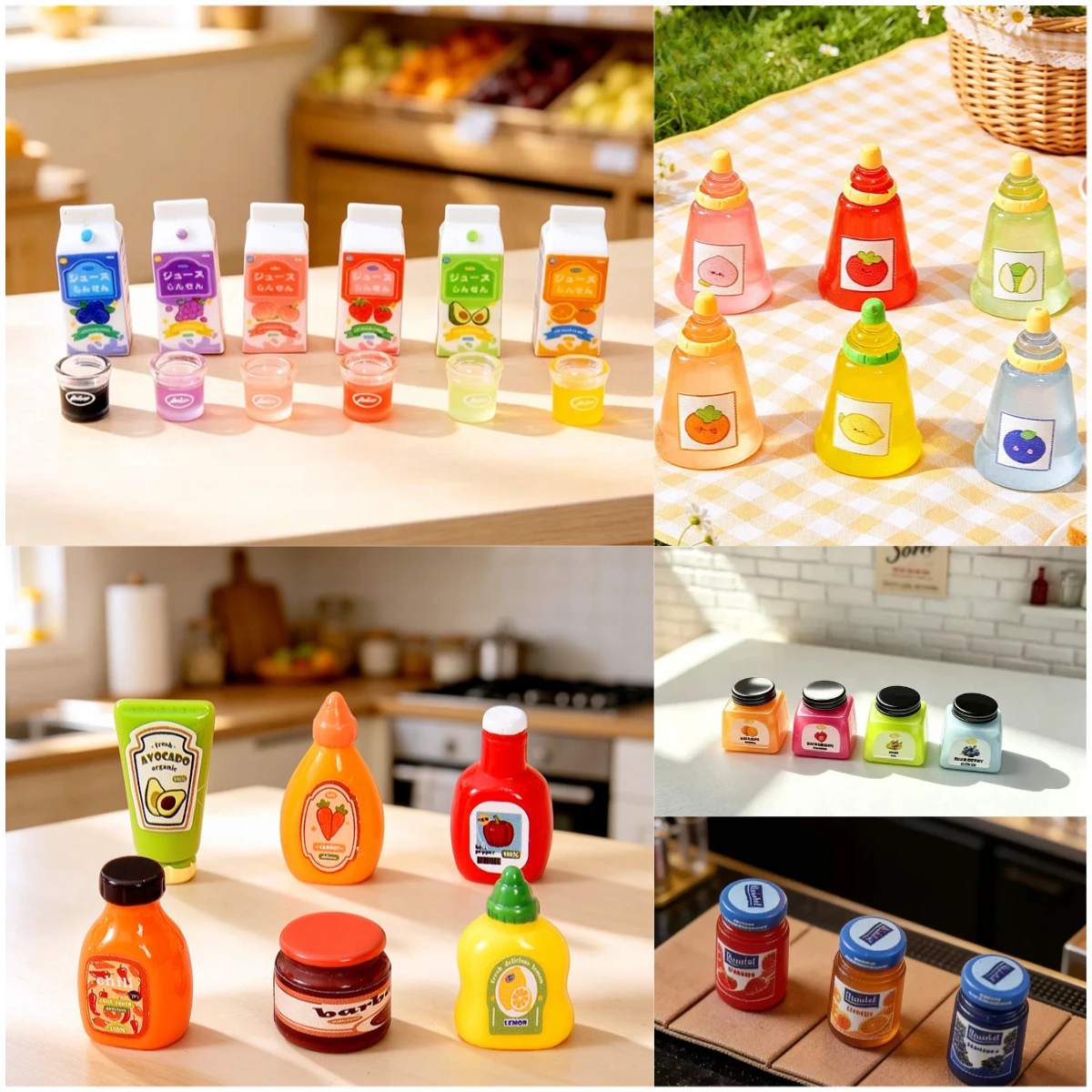 100pcs Kawaii Simulation Mini Fruit Juice Jar Bottle Resin Cabochon DIY for Keychain Earrings Wholesale Dollhouse Accessories