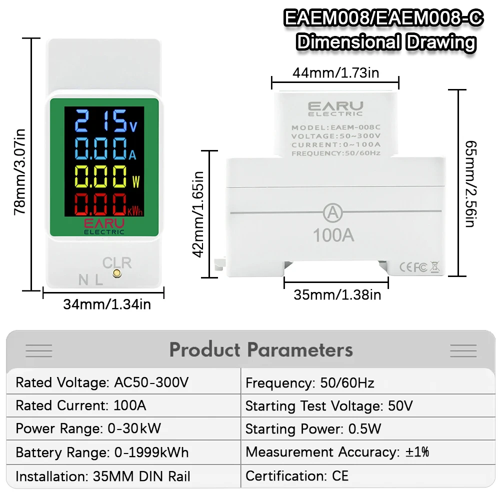 4IN1 Cyfrowy AC 110V 220V 100A Napięcie Prąd kWh Monitor energii elektrycznej Miernik VOLT AMP Woltomierz Aammeter Watomierz Szyna Din