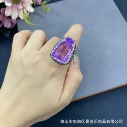 New purple money bag glazed new Chinese ring, Pixel glazed pottery mud inlaid with handmade popular jewelry