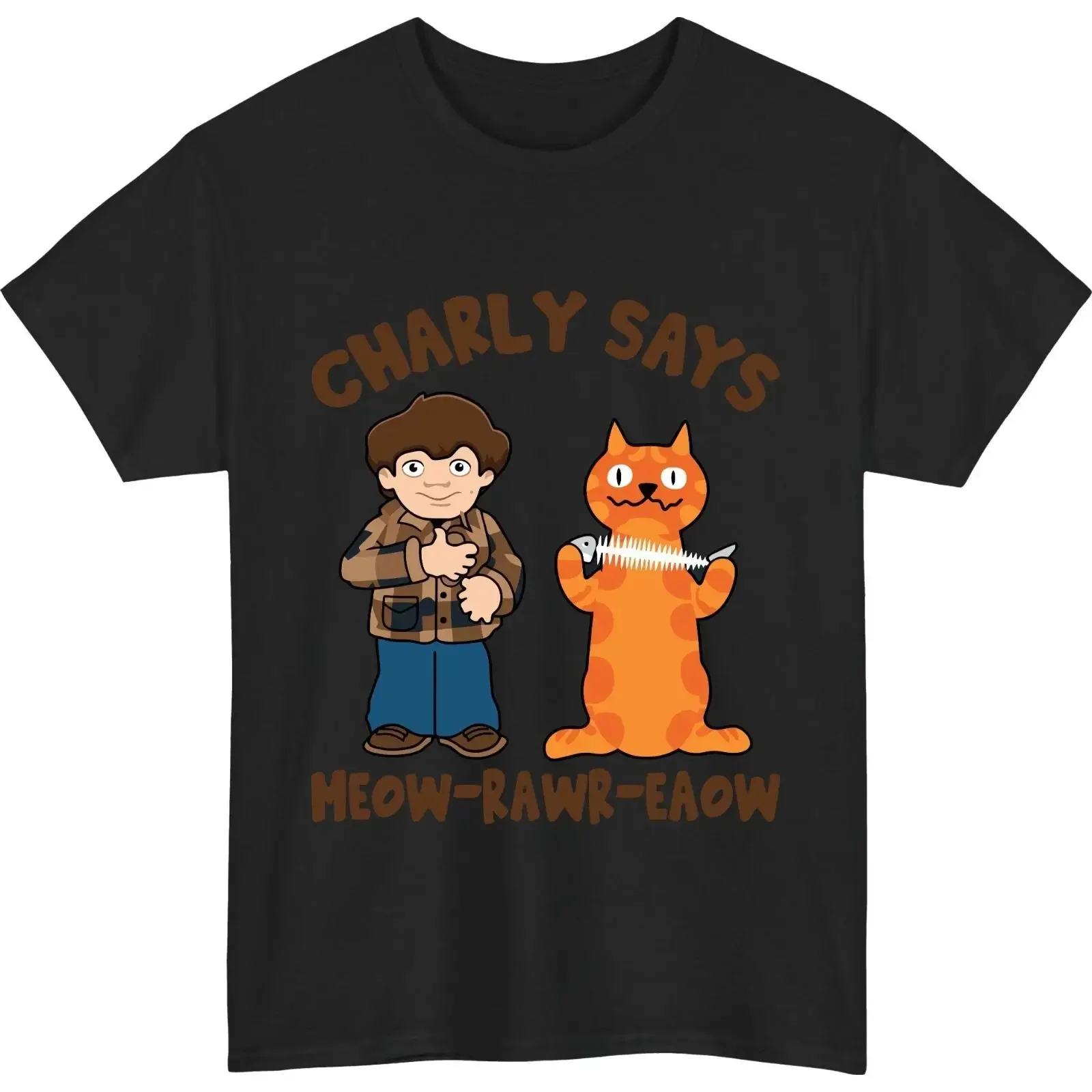 Charly Says Meow Rawr Eaow T Shirt Retro British Cat Quote Funny Nostalgic Top vintage Washed designer clothes Slightly Soft