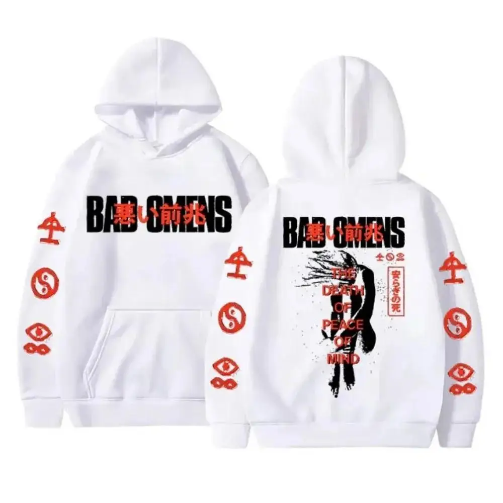 Moletom com Capuz Preto Good Omen para Homens e Mulheres com Padrões Impressos nas Mangas Duplas - Jaqueta Esportiva com Capuz