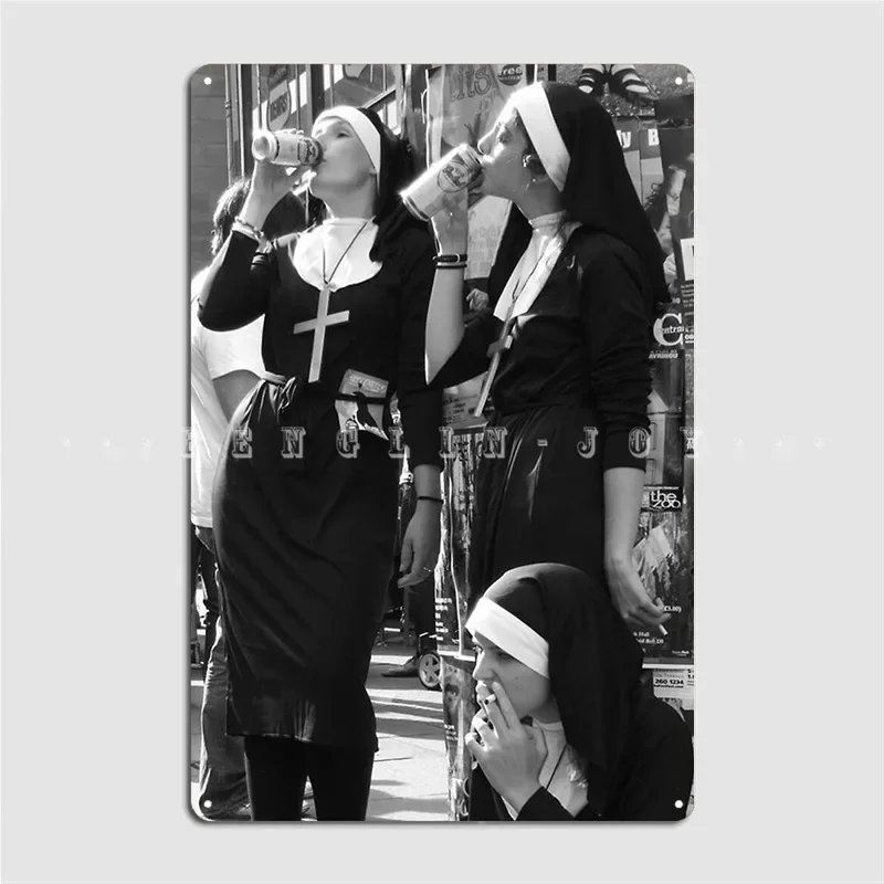Nuns Drinking Metal Sign Wall Cave Pub Garage Design Poster Tin Sign Posters
