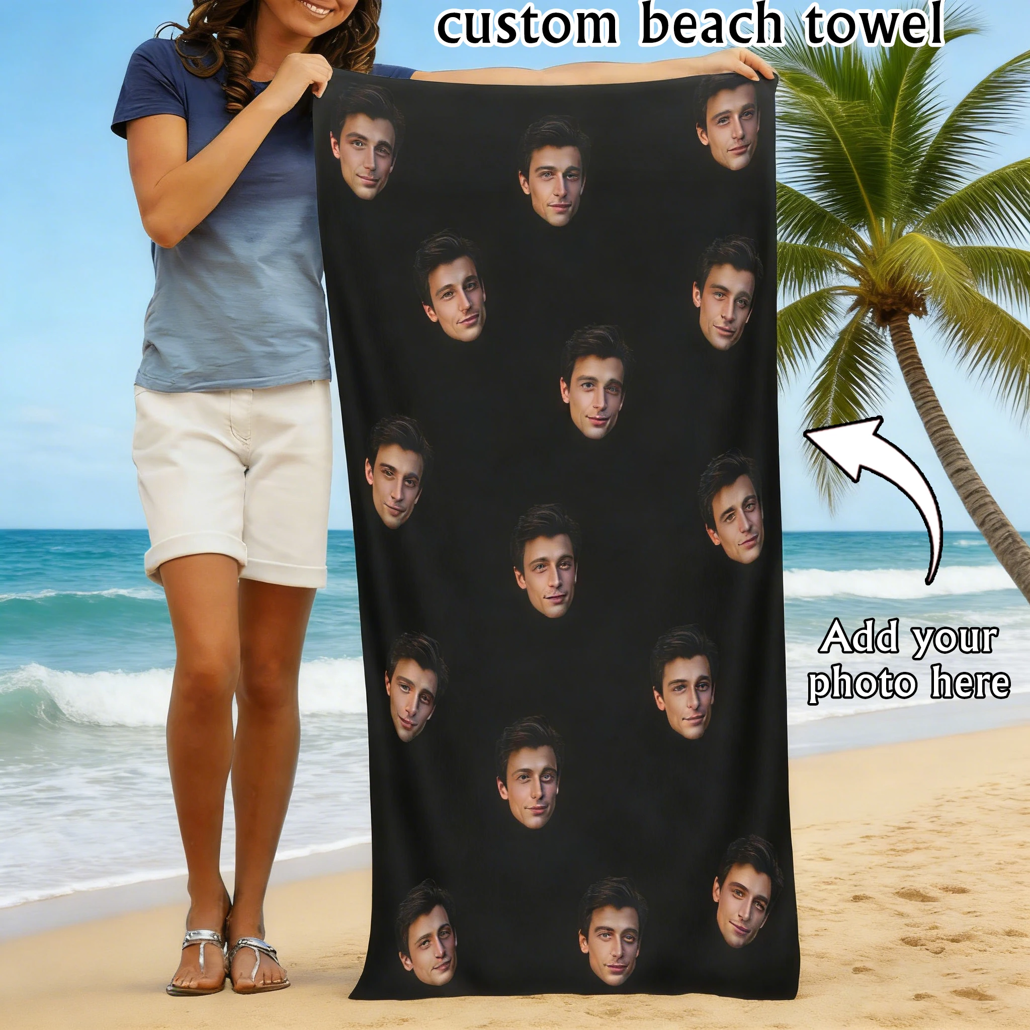 Custom Photo Beach Towel Soft Microfiber Lightweight Polyester Towel Anti-Sand For Family Friends Party Quick-Drying Bath Towel