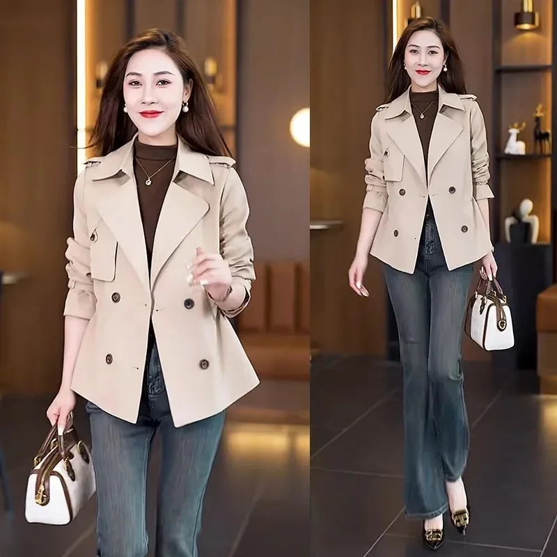 Coreano curto blusão feminino 2025 primavera outono novo casaco cintura trespassado jaqueta feminina coringa estilo ocidental outwear topo