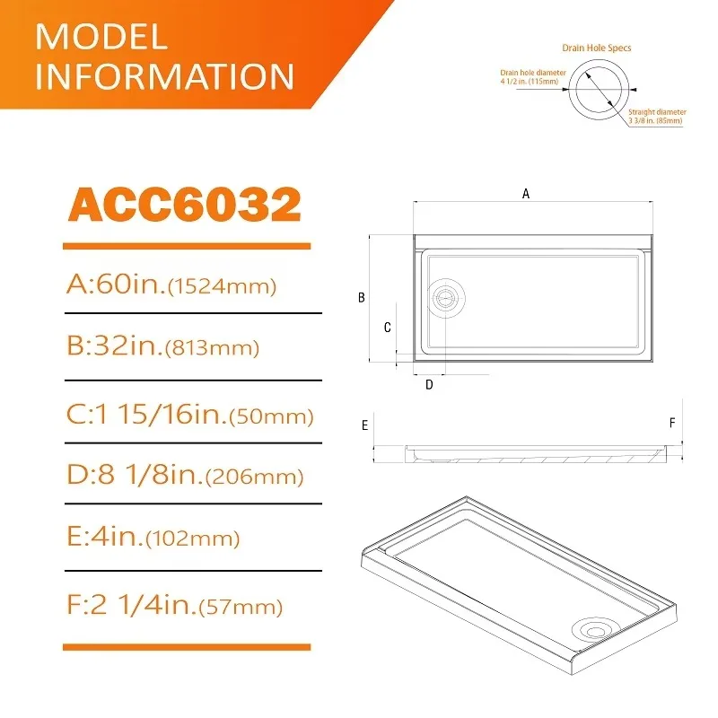 Selling North Shower Base Pan Rectangle Shower Tray for Shower Rooms