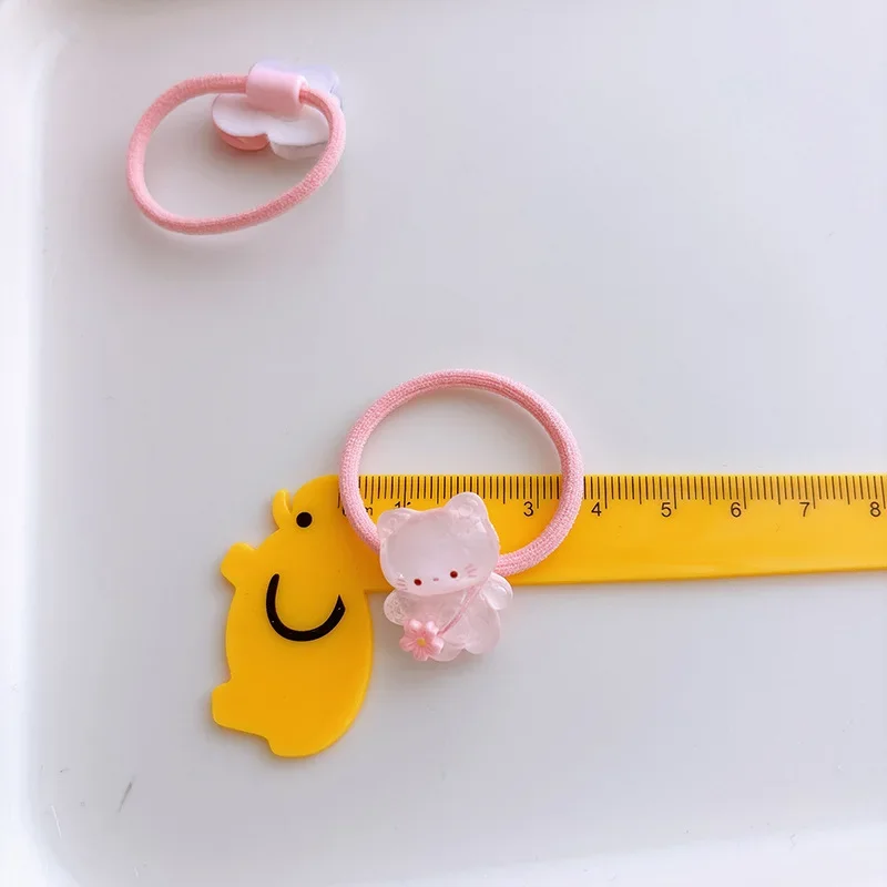 2pcs/set Pink Color Girl Hair Ring for Kids Cute Cartoon Kitten Hair Band Fashion Transparent Korean Elastic Hair Band Headwear