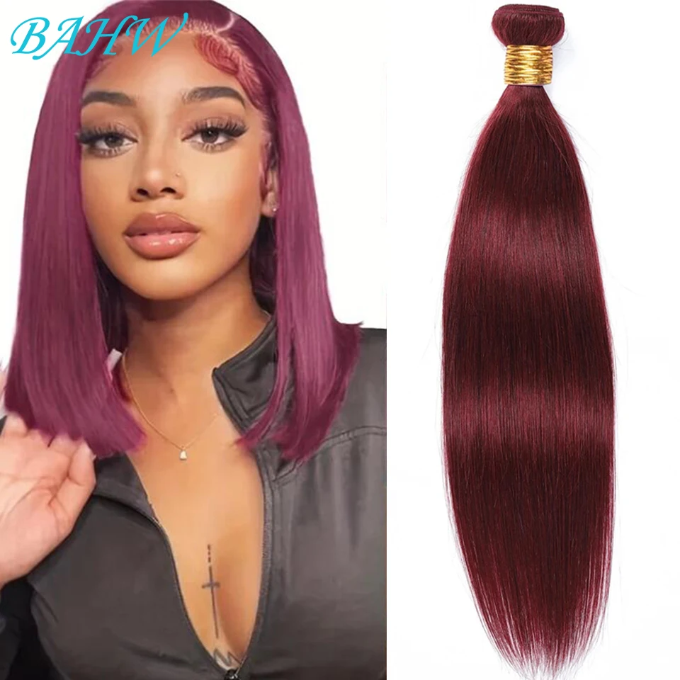 

99J Straight Indian Raw Human Hair Bundles Burgundy Straight Virgin Hair Weave Bundles 1/3/4 PCS Bundle Deals Hair Extensions