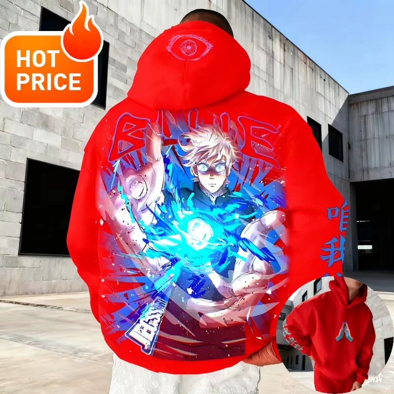 

Jujutsu Kaisen Gojo Satoru Harajuku 2026, новинка, хит продаж, уличная одежда, осенняя мужская винтажная толстовка с капюшоном, зимняя женская толстовка большого размера с капюшоном