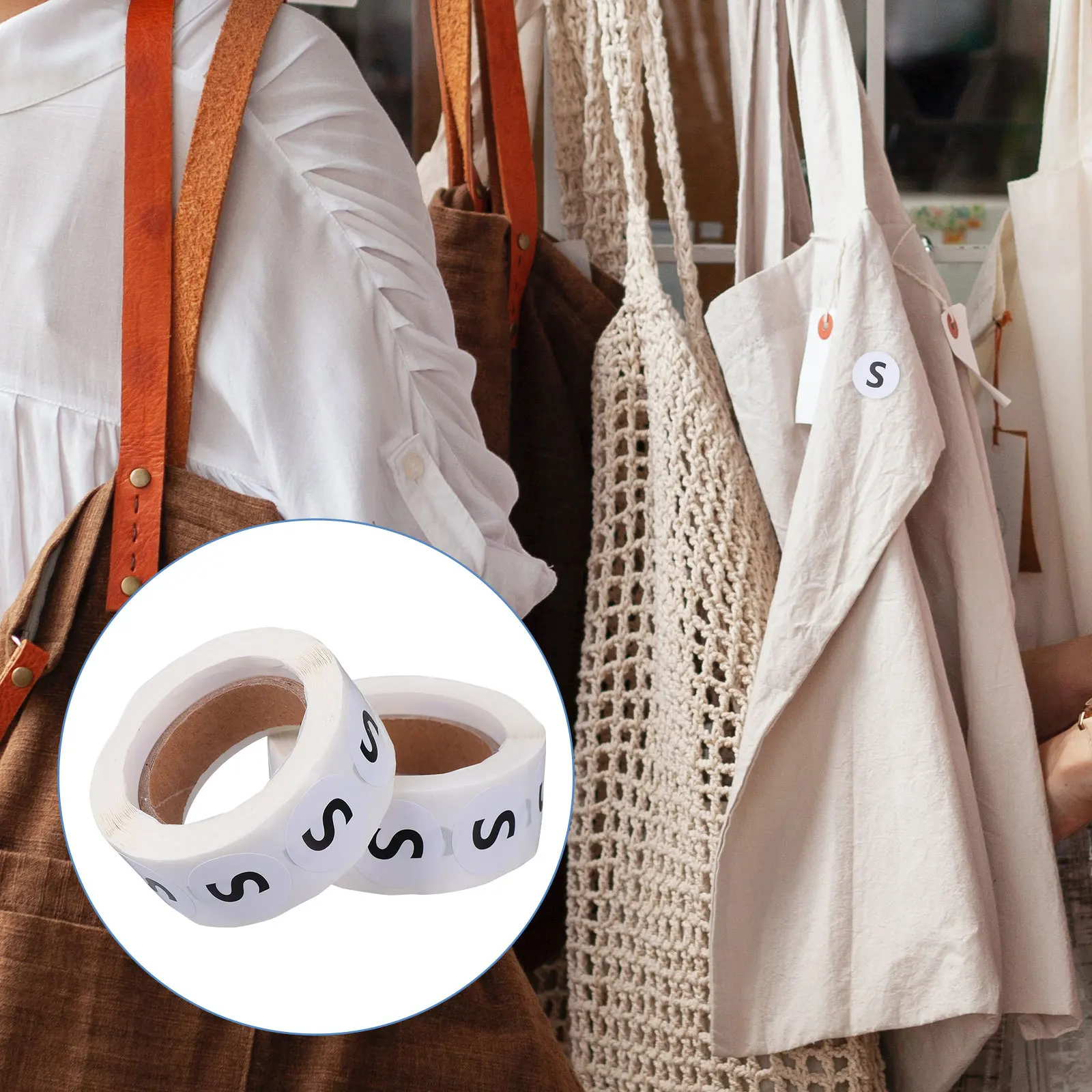 2 Roll Premium Clothing Size Stickers Self-Adhesive Multi-Functional Round Label for Gloves Hats Shirts Sweaters Coats