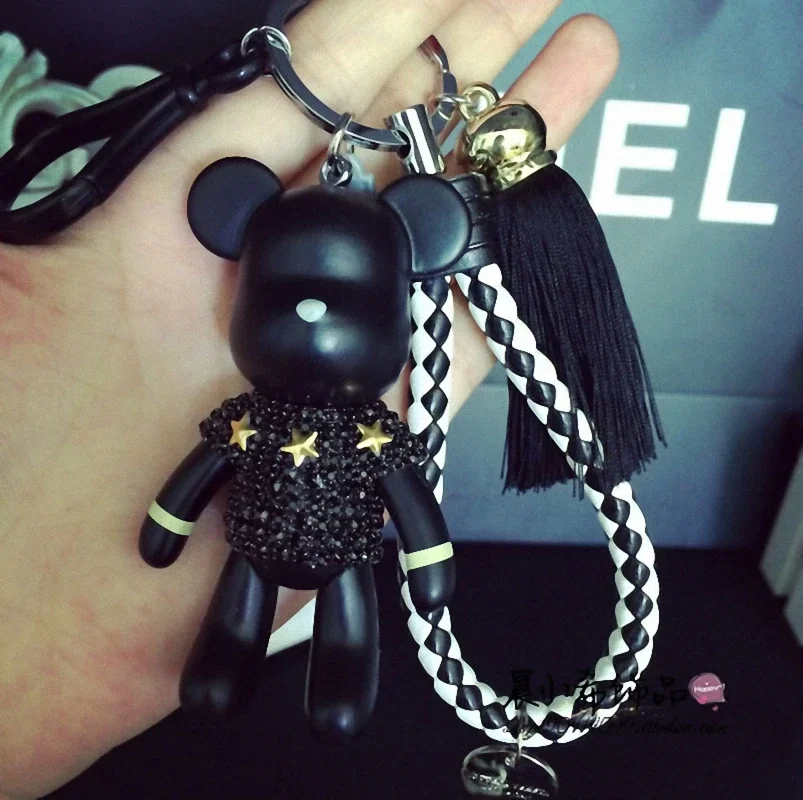 2024 Handmade Craft Rhinestone Bomgom Tassels Cartoon Popobe Gloomy Bear Keychain Cute Bag Charm Holder Cartoon Resin Key Chain