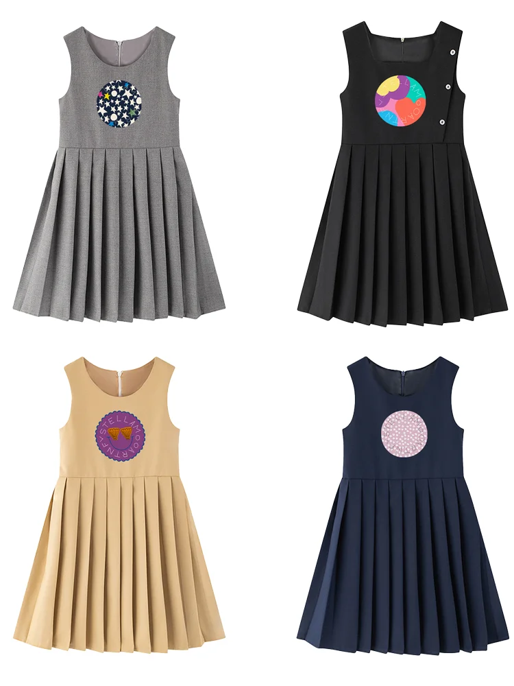 Cute sweet girls dress summer fashion new Circular shell graphics print kids Sleeveless pleated skirt party child princess dress
