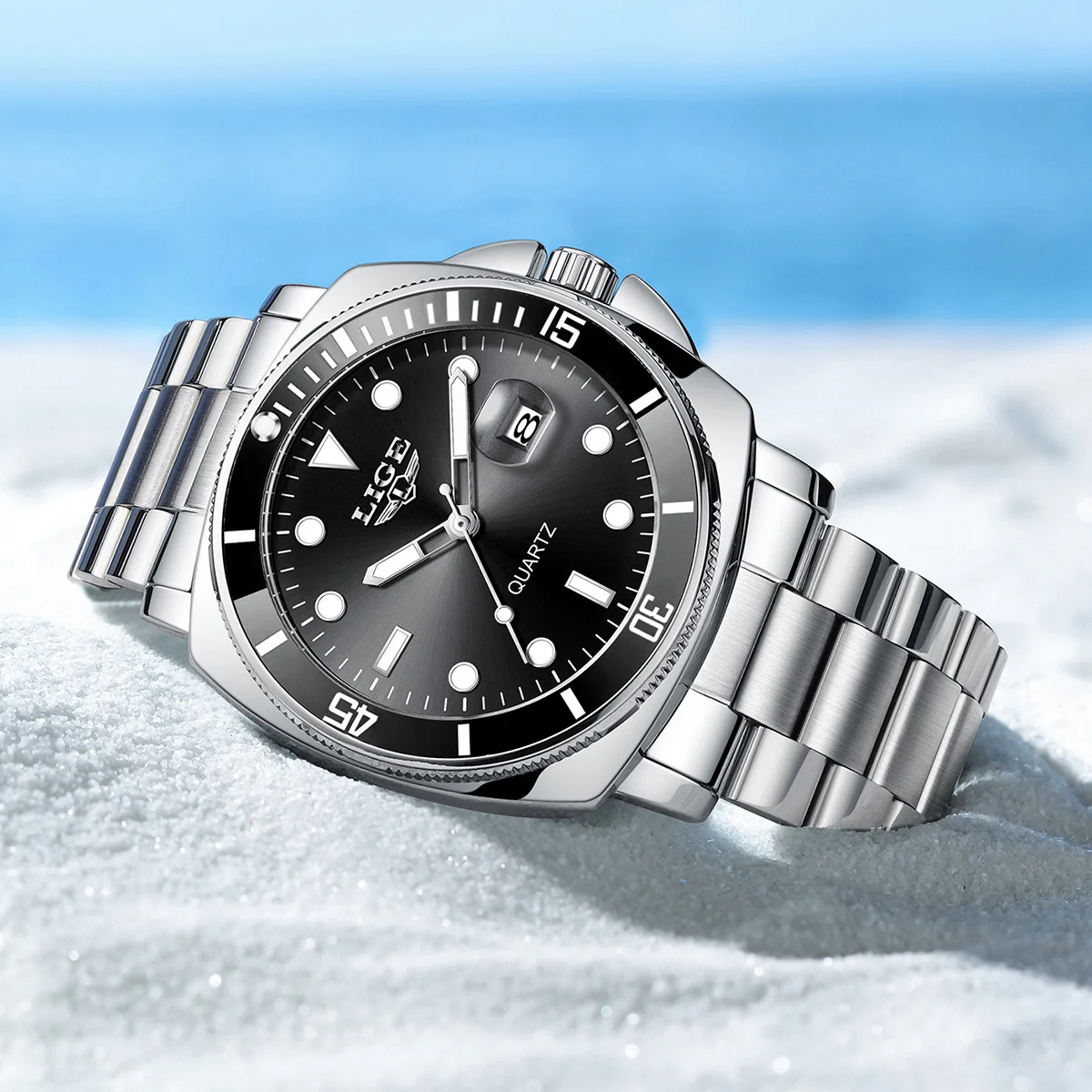 LIGE Fashion Luxury Mens Watch Business Calendar Quartz Watches Luminous Waterproof Stainless Steel Man Watch Casual Male Clock