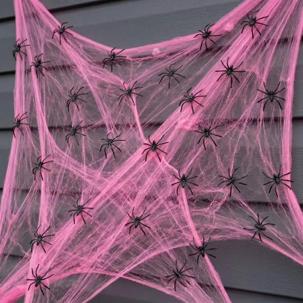Scene Prop Stretchable Spider Cobwebs Pink Elastic Fake Spider Web Cotton Creepy Cotton Cobweb Bar Decor