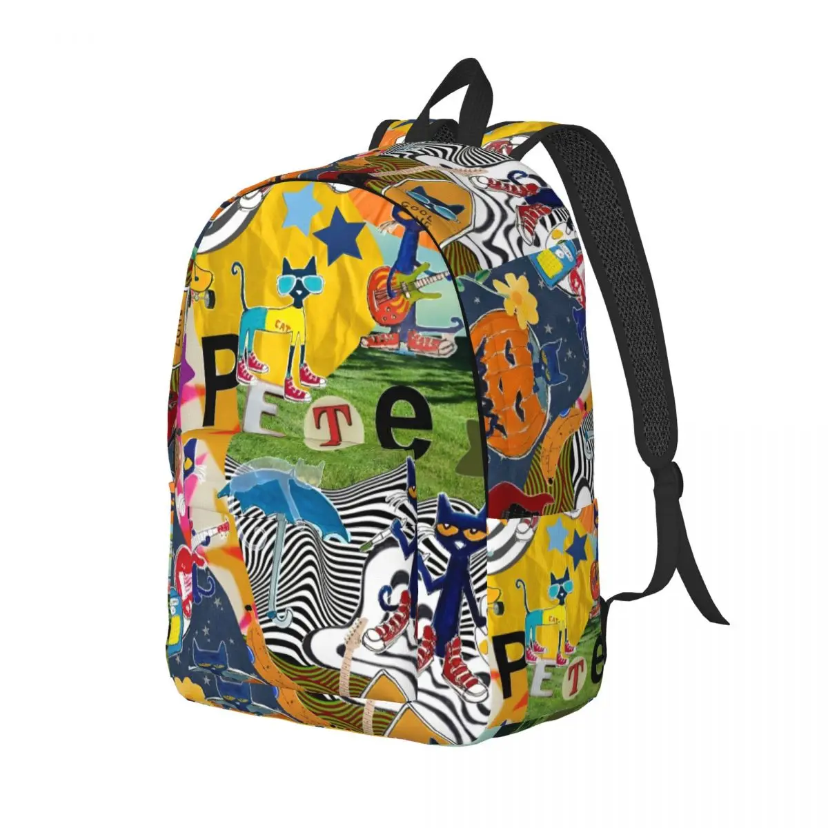 Women\'s Recycled Handmade Cat Patchwork Backpack‎ BookBag Colorful Artsy Quirky Cat-looking-backpack Gray Backpack Women main image 3