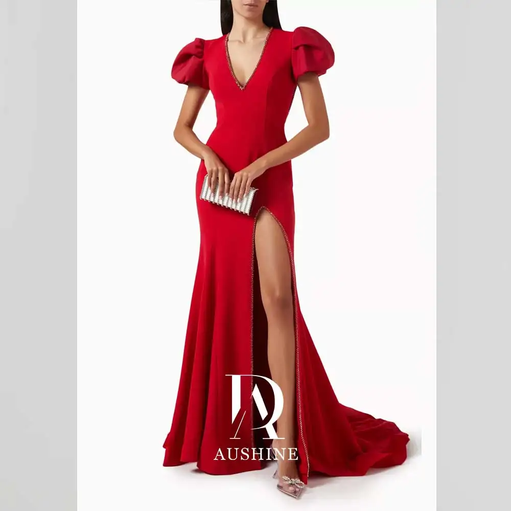 Aushine-vestido de noche de cumpleaños de lujo para mujer, vestido largo hasta el suelo, mangas cortas, vestidos de fiesta de boda elegantes, 2024Fu