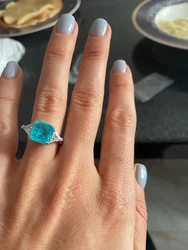 Silver Color Paraiba Tourmaline Birthstone Rings For Women Wedding Birthday Party Ring Ladies Fashion Jewelry Wholesale