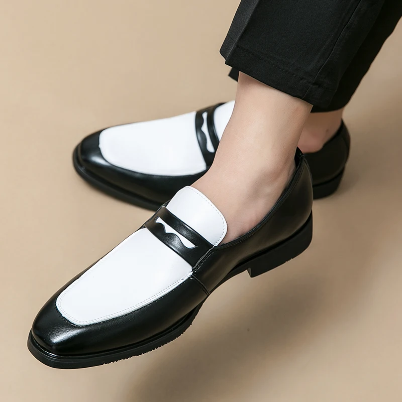 Men's Formal Leather Shoes Classic Style Slip On Loafers Round Toe Breathable Non-Slip Business Dress Wedding Office Casual Shoe