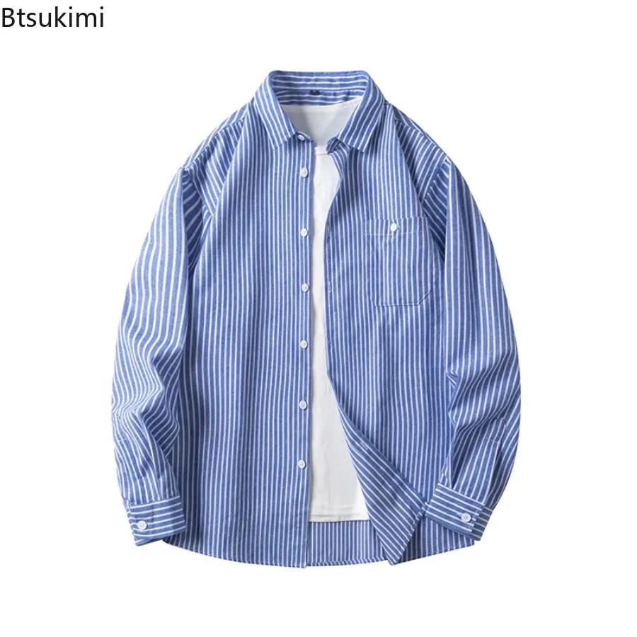 

Men's Striped Long Sleeve Shirt Slim Fit Pure Cotton Loose Hip Hop Street Mens Casual Shirt Male Soft Business Dress Shirt Work
