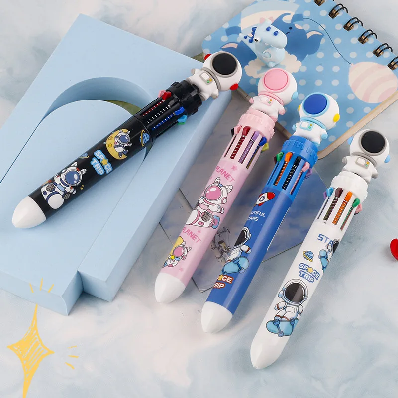 

10 Pcs Multi color ballpoint pen Ten color Astronaut press ballpoint pens press type multi color kawaii stationery