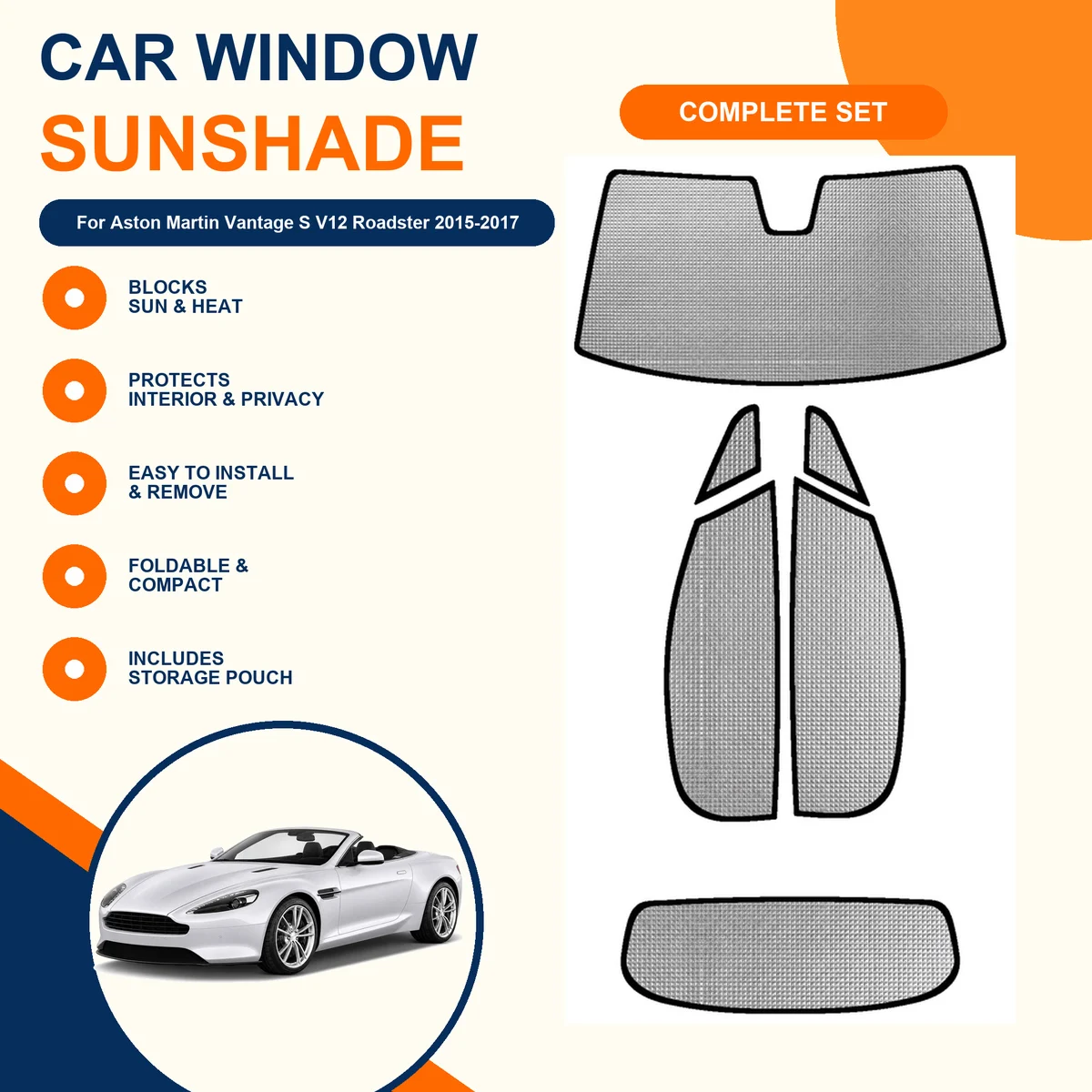 For Aston Martin Vantage S V12 Roadster 2015-2017 Custom Full Set Window Sunshades Aluminum Foil Suction Cup Anti UV Privacy