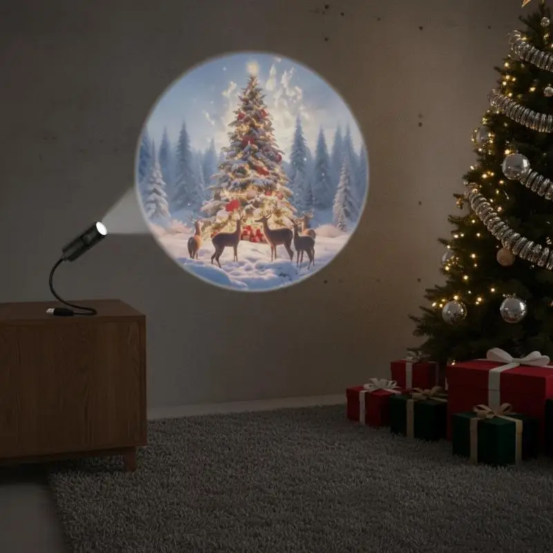 USB Christmas Projector Light 6/16 Patterns Santa Snowman Tree 360° Rotatable for Bedroom Xmas Party Decor