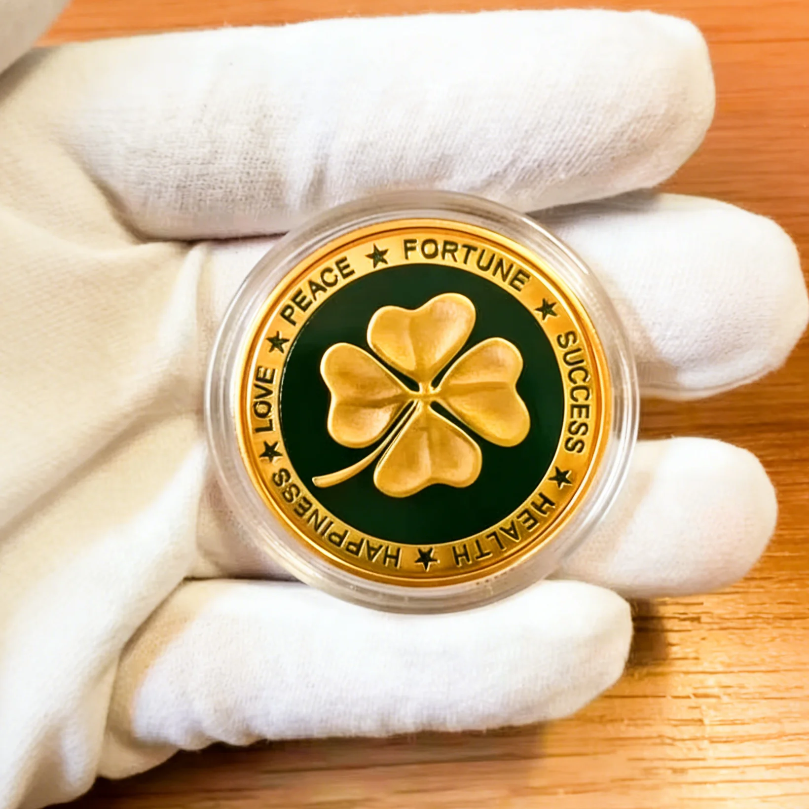 Lucky Four Leaf Clover Coin 4cm Elephant Painted Metal Challenge Commemorative Coin Round Souvenir for Home Decor Good Luck Gift