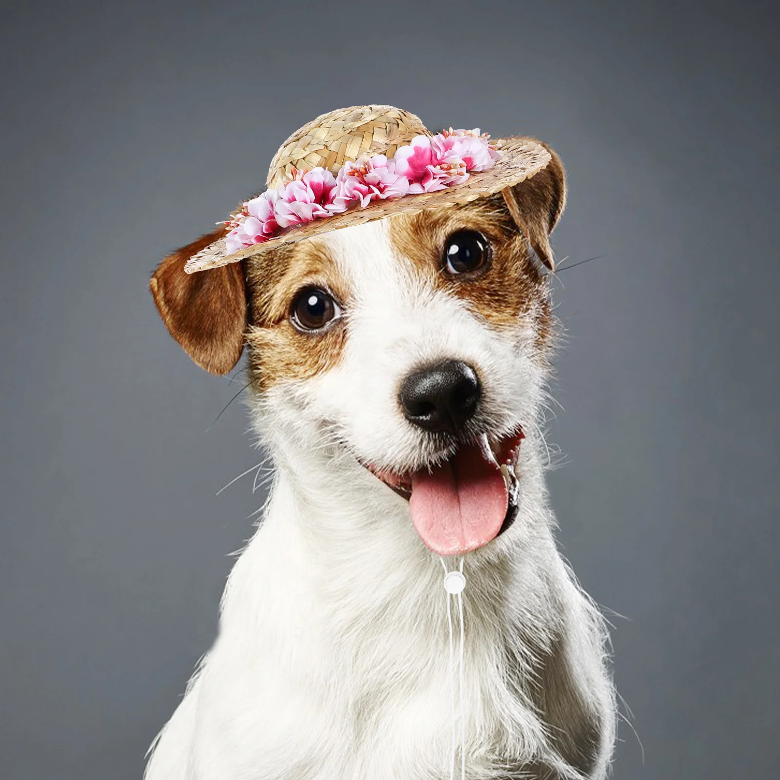 

Dog Straw Pink Flower Woven Lightweight Pet Sun Hat For Summer Outdoor Photo Prop Party Costume Accessory Pet Dog Hat