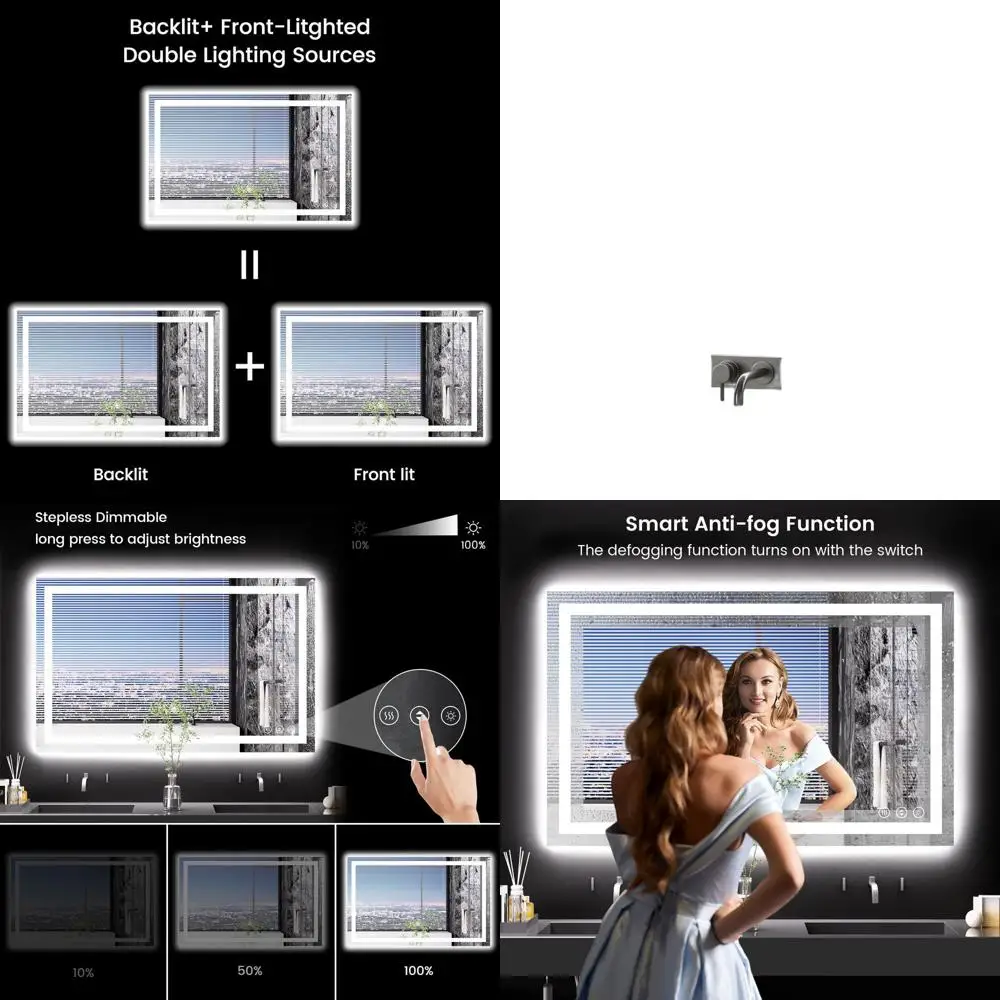 

Dimmable 48x30 LED-Illuminated Bathroom Mirror with Anti-Fog, Backlit, and Tempered Glass