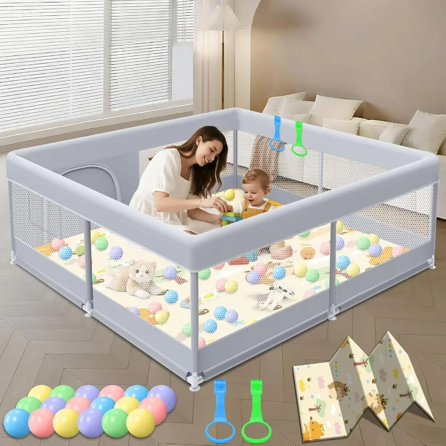 Baby Playpen with Mat 50x50 Inch Play Pen Playpen for Babies and Toddlers Baby Playard for Indoor Outdoor Active Center Game Fe