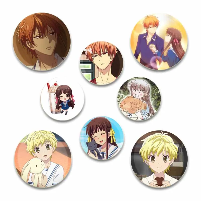 58mm Anime Character Kyou Souma/Tooru Honda/Yuki Souma Lapel Pins Creative Round Brooches Badge for Backpack Accessories Gifts