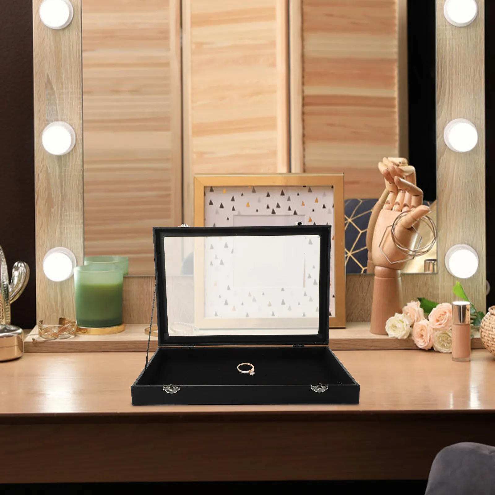 Jewelry Organizer Box with Glass Lid for Necklaces Rings Earrings Display Storage Case Gift Packaging Holder Travel Jewelry Box