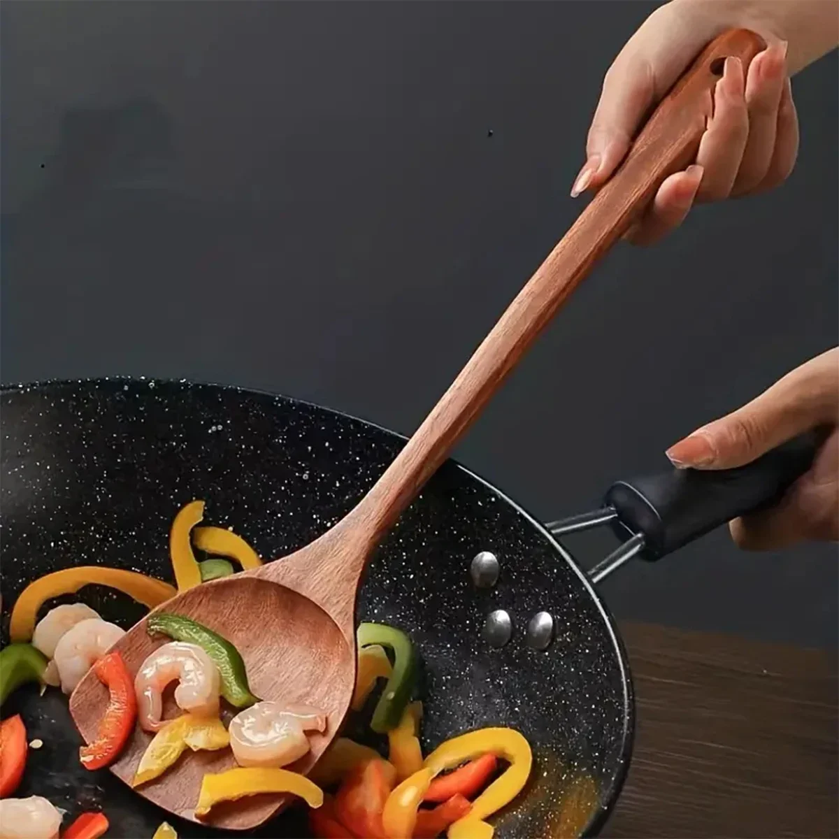 Spatule domestique spatule en bois poêle antiadhésive spécial ménage longue poignée spatule de cuisson en bois spatule 1 pièces